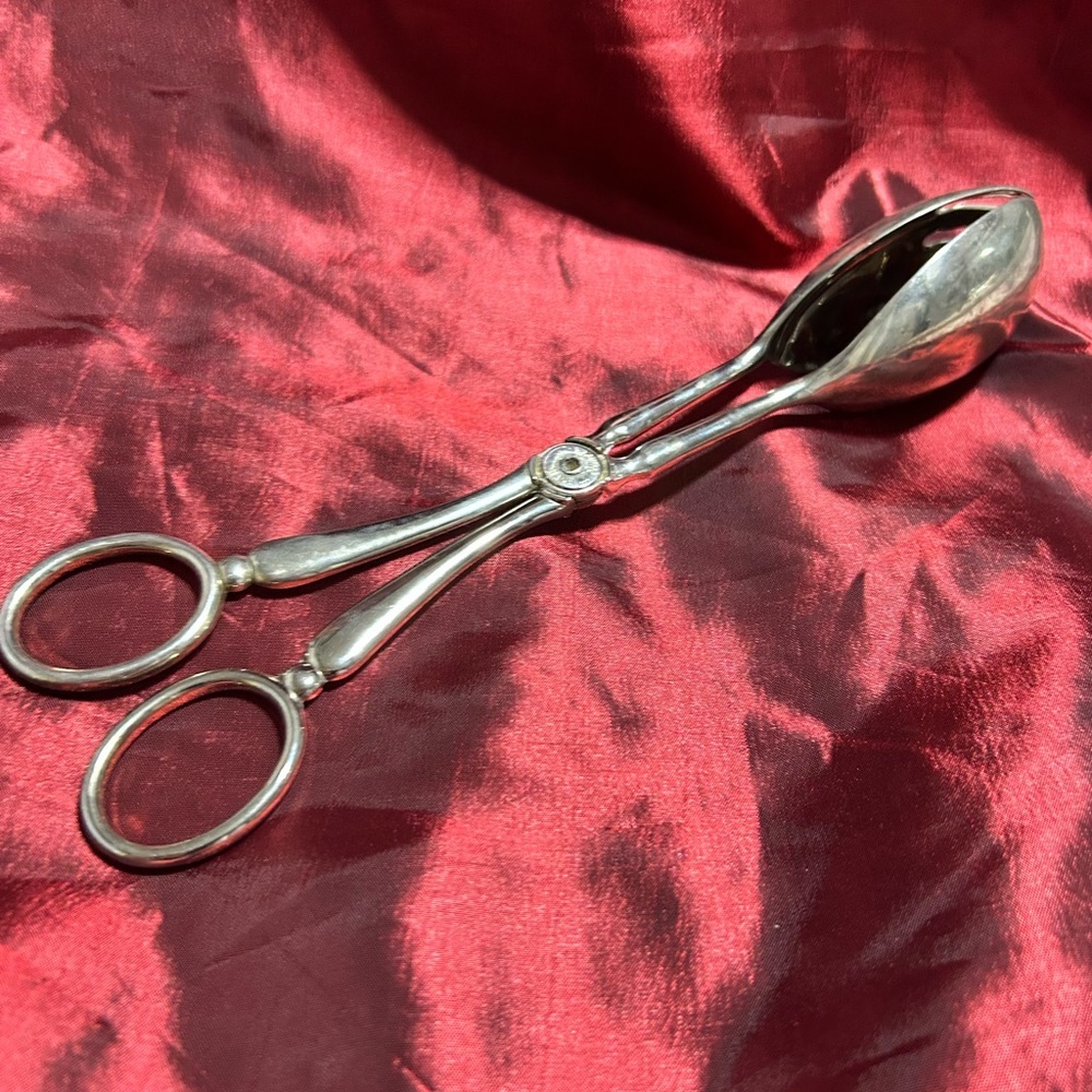 Vintage silver- plate tongs - scissor like for your salads- preloved